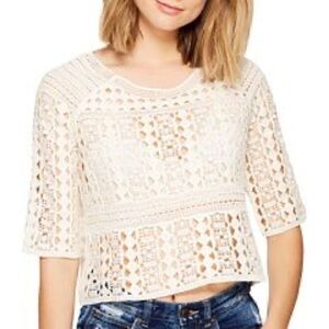 Blue Elephant Off White Crochet Knit Cotton Crewneck Topper Blouse Cover Up Sz M